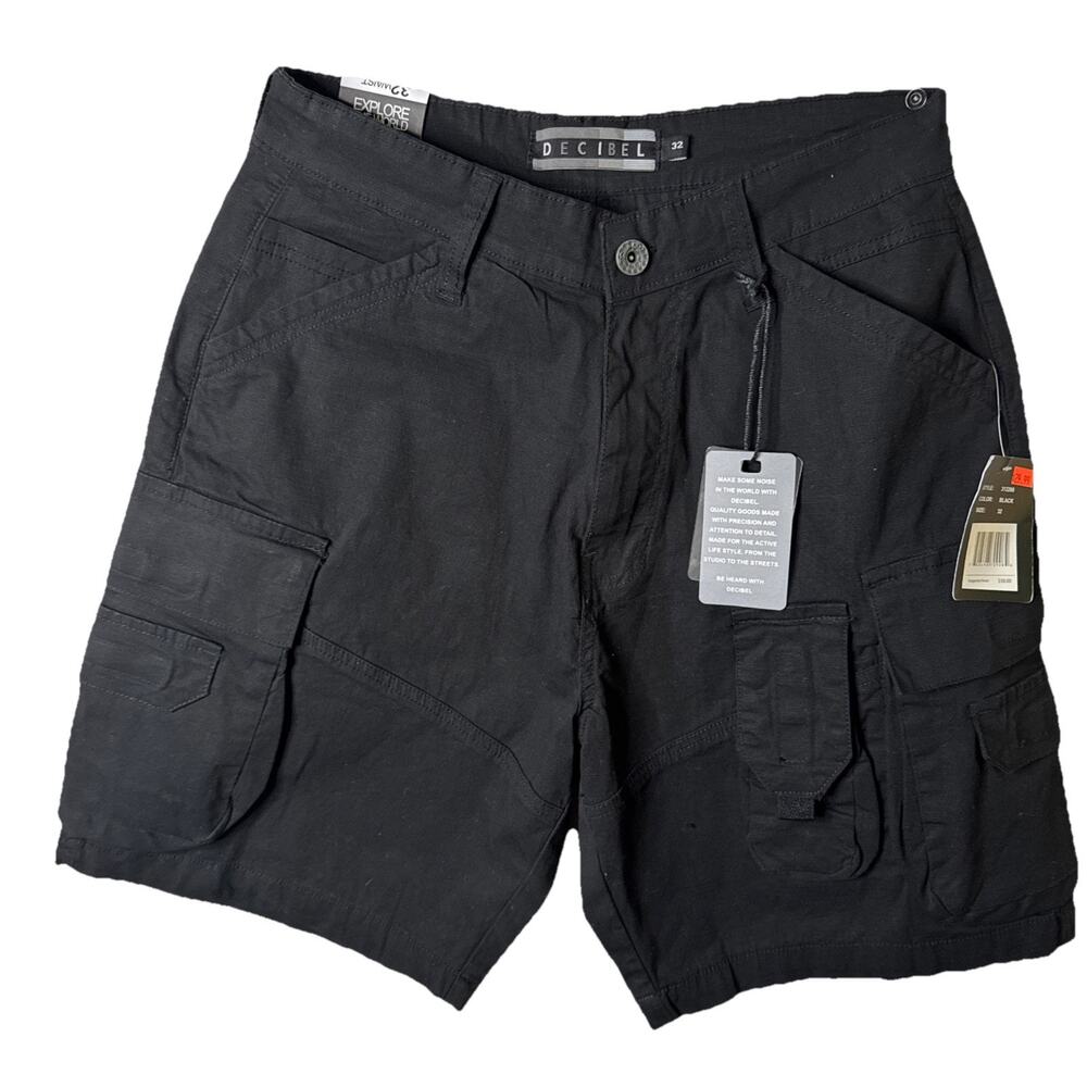 Decibel Men's Multi Pocket Denim Cargo Shorts Ripstop Black 32 NWT